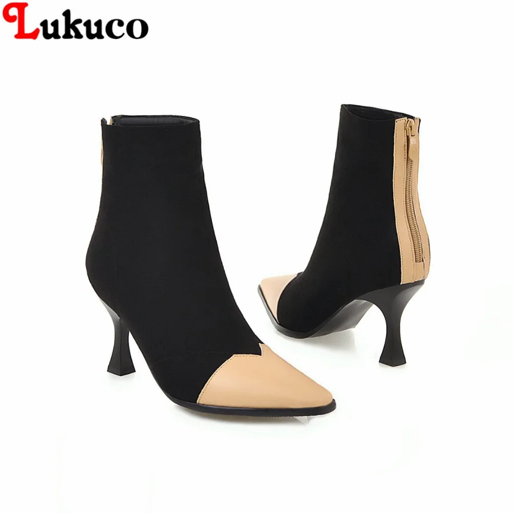 

Lukuco Sale Zipper Winter Ankle Boots Women High Heels Short Plush Plus Size 41 42 43 44 45 46 Pointed Toe Fashion Female Boots