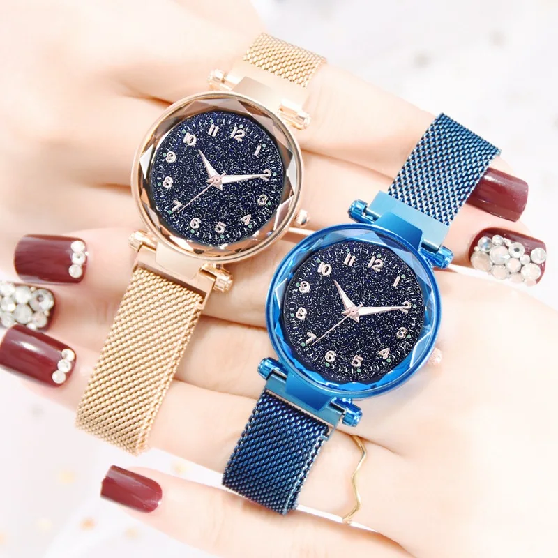 

Simple magnet clasp fashion women diamond watches stainless steel strap retro trendy casual quartz watch female watches
