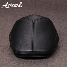 [AETRENDS] Натуральная кожа берет шапки для мужчин шляпа Винтаж Газетчик плоский Плющ кепки мужские толстые теплые береты Z-6710