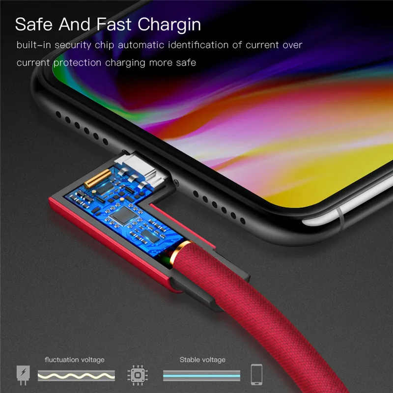For iphone charger USB Cable Fast Charging 90 Degree usb cord 8 Pin Cable For iphone X Xs Max 8 7 6 plus 6s 5 5s se ipad cable
