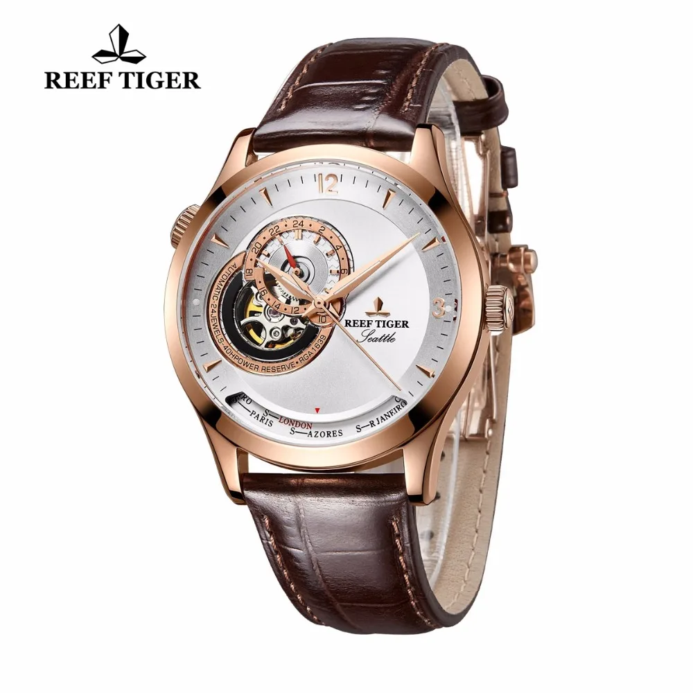Мужские повседневные часы Reef Tiger/RT Роскошные автоматические из розового золота