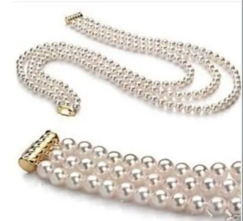 

triple strands 8-9mm WHITE JAPANESE AKOYA PEARL NECKLACE17"18"19"14K (9.13)
