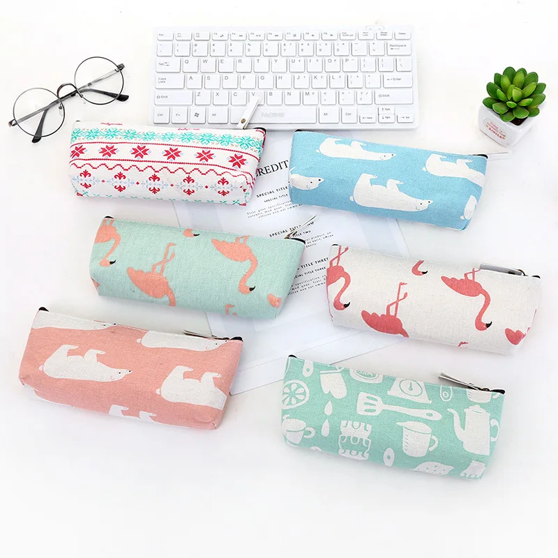 

New square cotton and linen life pencil case simple fabric student stationery pencil bag