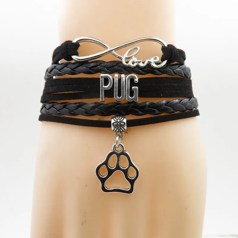 

infinity pug bracelet dog gift pet paw charm pug mom bracelets & bangles for women and man pug dog bangle