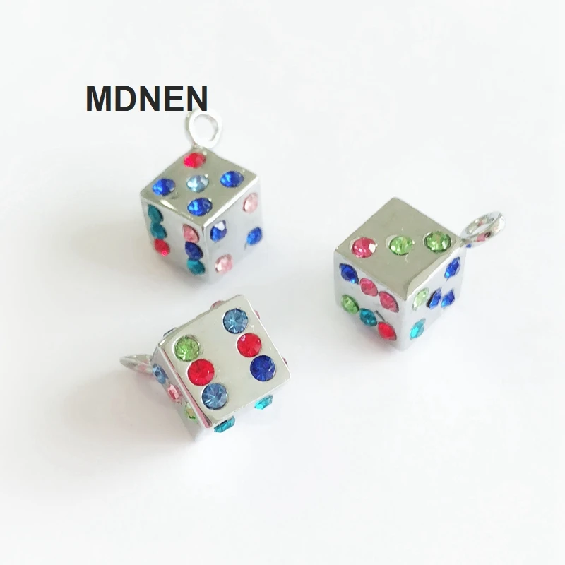 5pcs DIY accessory zinc alloy Colorful Rhinestone Dice Hang Pendant, Hang Charm Fit Diy Phone Strips free shipping