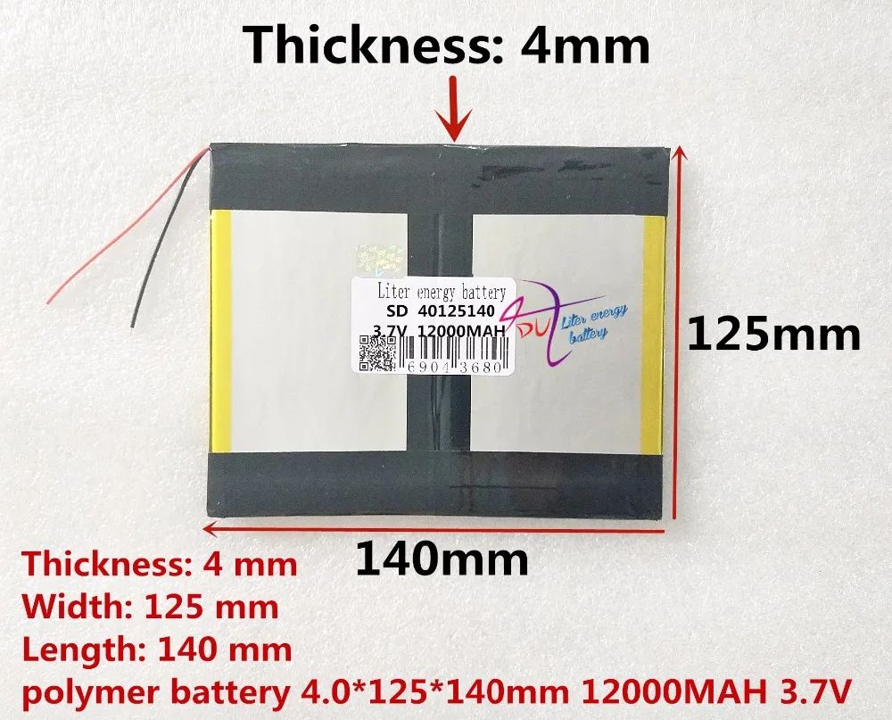 Goedkoop Beste batterij brand 40125140 3.7 v 12000 mAh Met plug Voor CH, Tablet PC Batterij, perfecte kwaliteit van lar