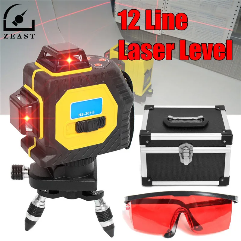 

30X 360 Degree Outdoor 3D Laser Level 12 Lines Red Infrared Laser Projection Instrument Self Leveling Tripod Rotary Cross Kit
