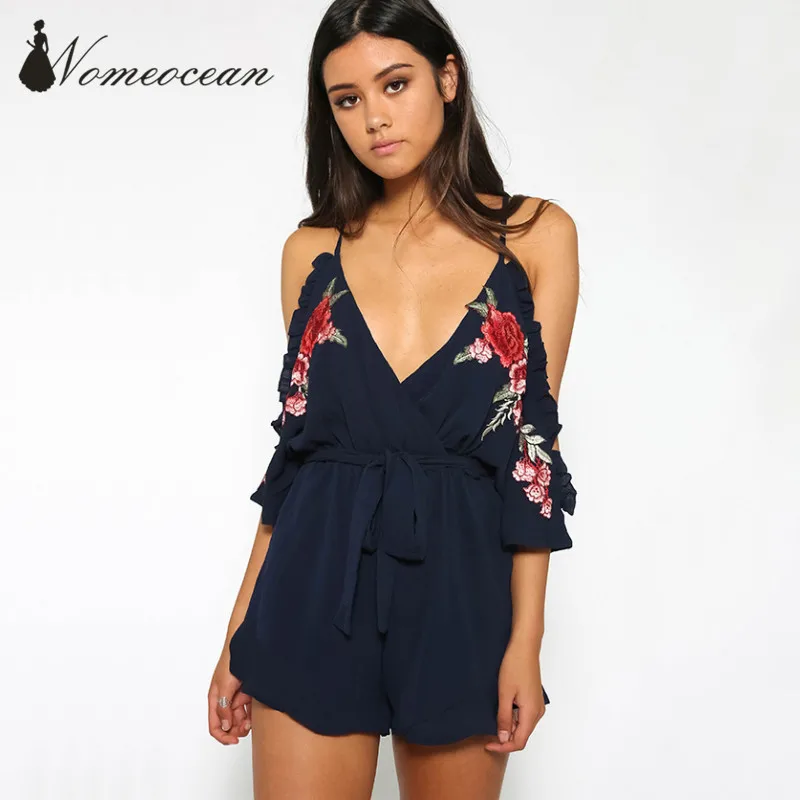 Ruffle Trim Women Jumpsuits Cold Shoulder Cut Out Spaghetti Strap Women