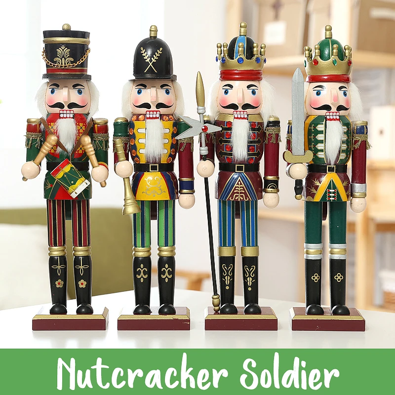 

4Pcs 30CM Nutcracker Puppet Christmas Wooden Doll Child Gift Handcraft Guard Soldier Walnut Toy Ornaments Home Decoration