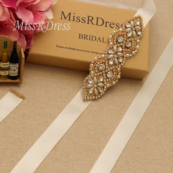 

MissRDress Dazzling Wedding Belt Gold Crystal Bridal Sash Rhinestones Stain Pearls Bridal Belt For Wedding Decoration JK874