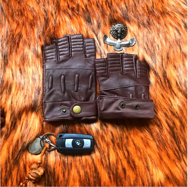 Мужские перчатки с полупальцами, новые летние мужские перчатки из козьей кожи, ретро мотоциклетные кожаные перчатки, мужские Противоскользящие перчатки для вождения