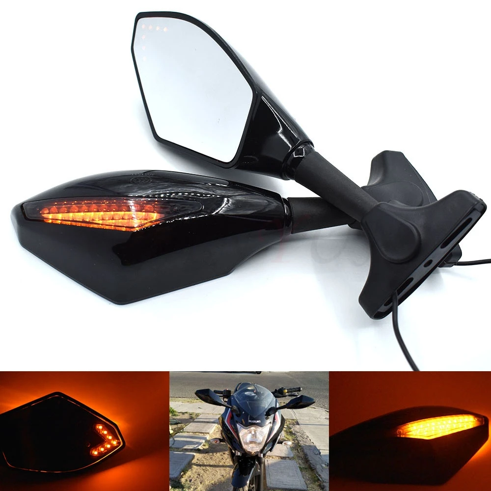 

Universal Motorcycle Rear View Side Wing Mirrors w/ LED Turn Signal Light for Honda CBR250R CBR300R CB300F CBR500R CB500F