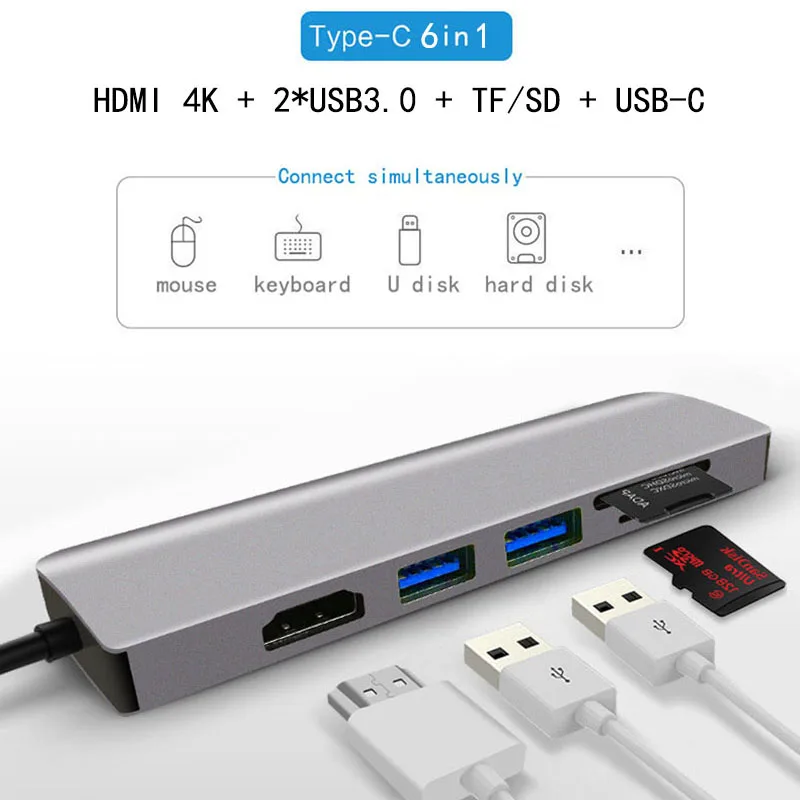USB C док станция для ноутбука 3 0 HDMI TF SD концентратор Fealuyshon Macbook Pro HP DELL Surface Lenovo Samsung