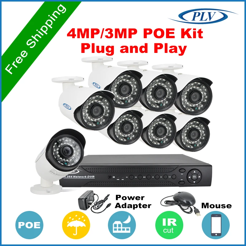  Best 4mp 3mp IP Cam Video Security Surveillance System PoE NVR Recorder Kit Standalone Camera System 8CH PoE NVR CCTV System 