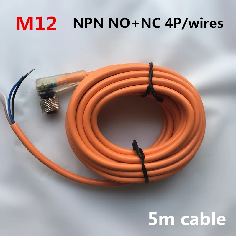 

M12 sensor connectors 4 pins/ 4 wires NPN 5m pvc cable angle type with LED indicator waterproof connector plug suit NO+NC sensor