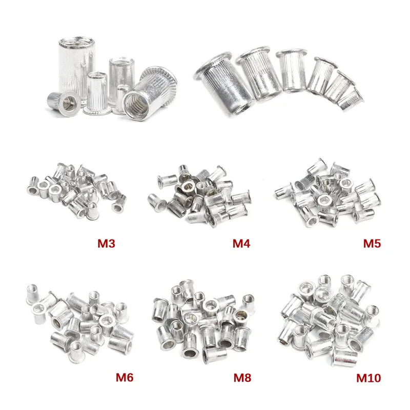 

50PCS Aluminum Alloy Rivet Nuts M3 M4 M6 M8 M10 Flat Head Rivet Nuts Set Nuts Insert Riveting