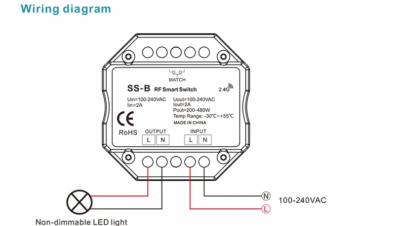 SS-B AC100-240V RF Smart Switch output 100-240VAC 2A 480W RF smart switch с релейным выходом