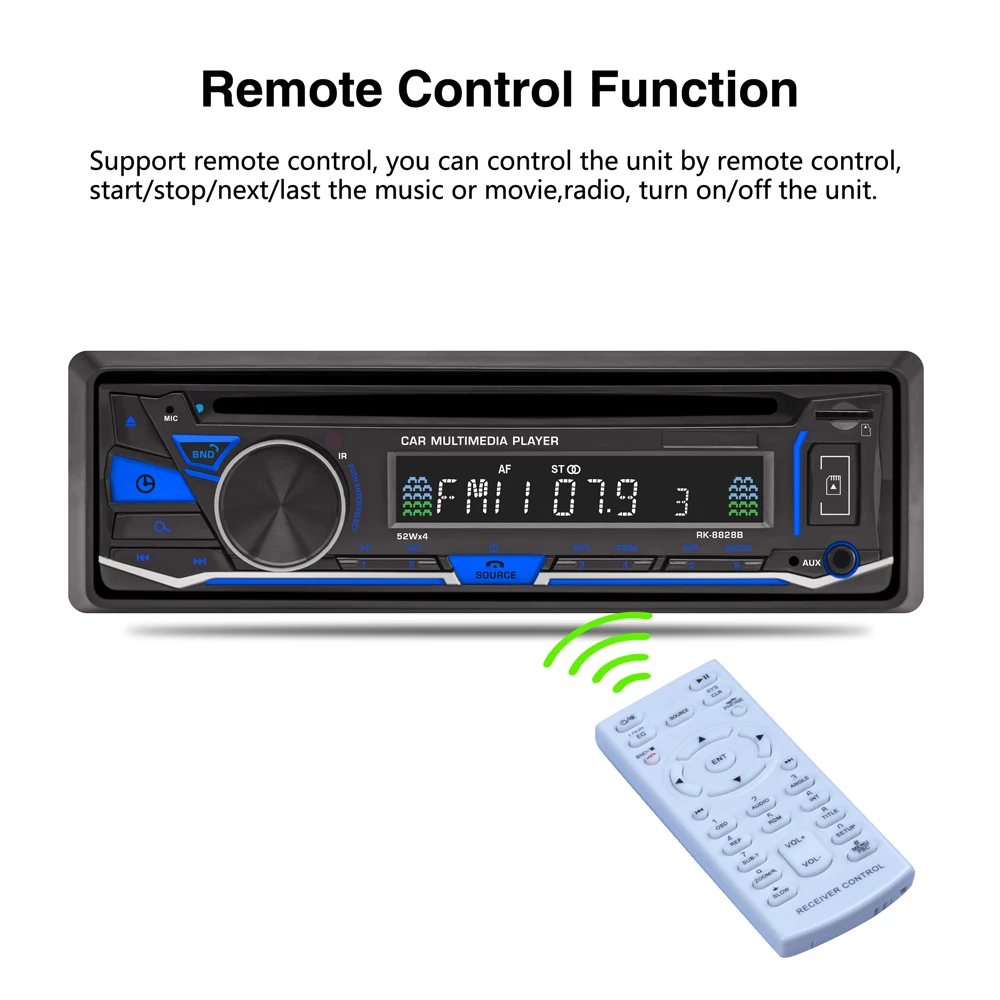 RK-8828B Фиксированная панель 4*52 Вт 7388IC Автомобильный DVD Радио Bluetooth AM FM RDS приемник CD VCD MP3 SD USB 12 в один Din автомобильный мультимедийный плеер