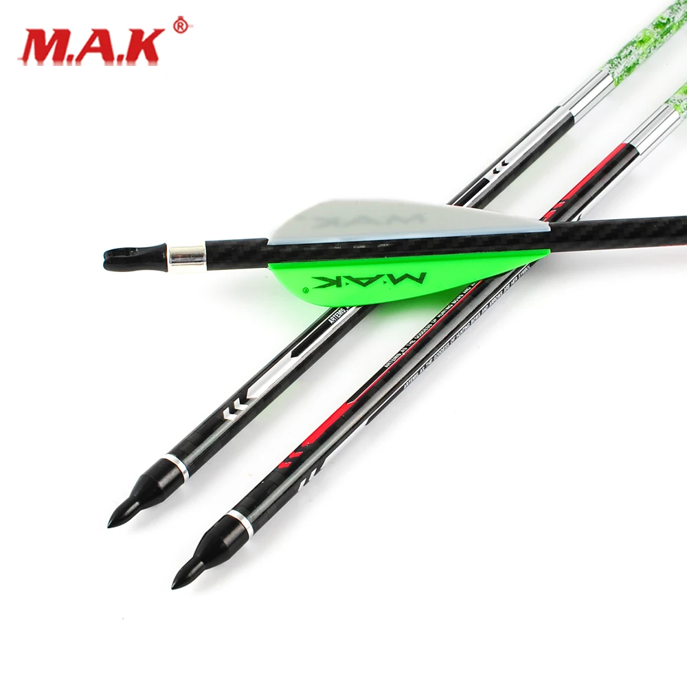 

30 Inches Sticker Mixed-carbon Arrow Spine 550 Green and White Feathers Fit Recurve/Compound Bow Archery Hunting Outdoor Activit