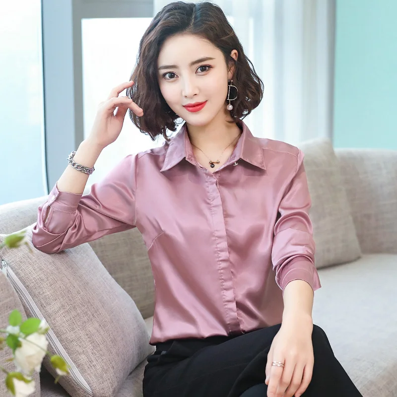 Women Blouses Silk Blouse Women Office Lady White Blouses Female Plus Size Tops Women Long Sleeve Shirts Ladies Top Solid Shirts