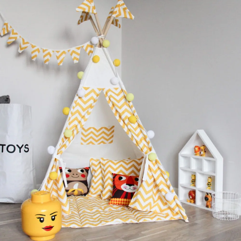 Fessyc@yellow stripe Children's Teepee Play tent kids teepee baby shower tipi tent