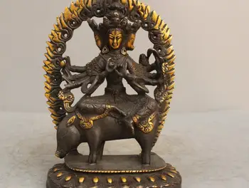 

8" China Tibet Three Face Buddha Riding Pig Buddha Statue