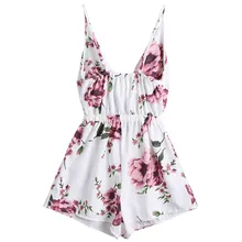 Комбинезон женский белый комбинезон Глубокий v-образный вырез с принтом без рукавов Слинг свободный спортивный костюм комбинезоны со шнуровкой combiкороткая femme 6,8