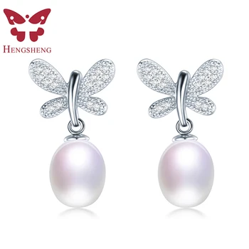 

Natural Freshwater Pearl Drop Earrings For Women Elegant 925 Sterling Silver Anti allergy Earrings Butterfly Jewelry 2018