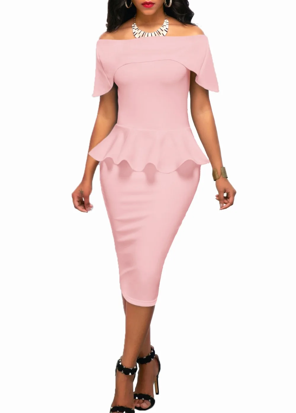 Gladiolus 2018 Summer Slash Neck Off The Shoulder Knee-Length Bodycon Ruffles Office Lady Dress Elegant Party Dresses vestidos  (28)