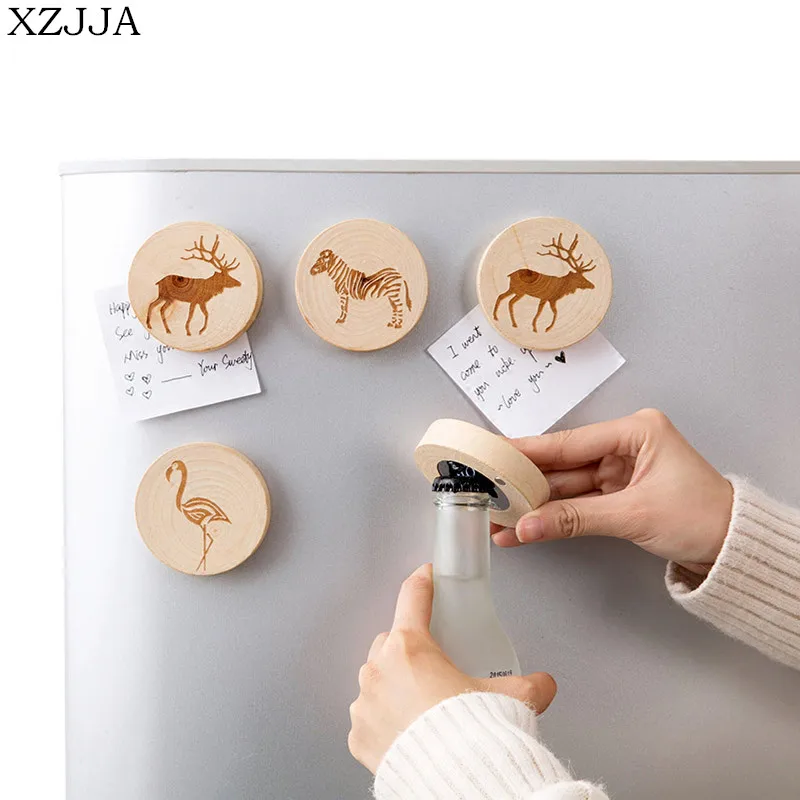 

XZJJA High Quality Creative Bottle Opener Wooden Fridge Magnet Beer Bottle Can Opener Wooden Crafts Bar Tools