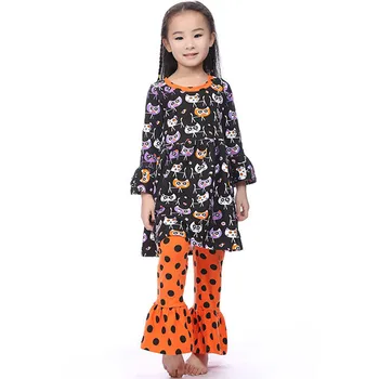 

Halloween clothes Fall suit black/oragne Girls Outfit girl boutique clothing ruffle pants long sleeves halloween outfits girls