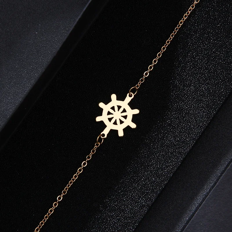 CACANA Stainless Steel Bracelet For Women Man Rudder Gold And Silver Color Pulseira Feminina Lover's Engagement Jewelry