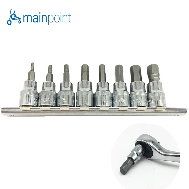 Mainpoint 8Pc Hex Bit Socket Allen Key Ratchet Drive Adapter Set 3/8"Socket Wrench Car Hand