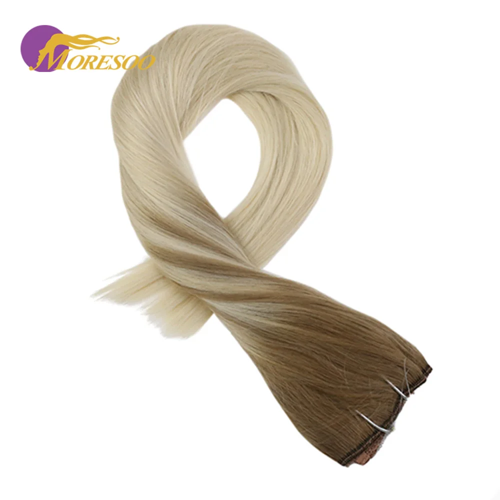 

Moresoo Remy Human Hair Extension Balayage Color Hair Extensions #6 Mix with #60 Flip in Hair Extensions 50-100G 3/4 Full Head