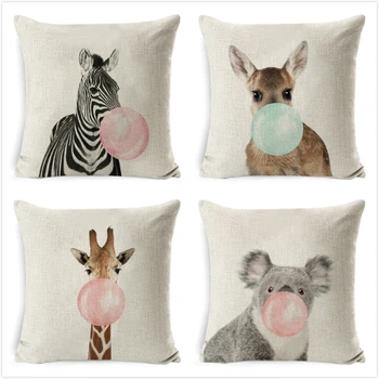 

Bubble Chewing Gum Cushion Cover Giraffe Zebra Animal Cushion Case Art Painting Decora Pillow Cover Nordic Style Kids Pillowcase