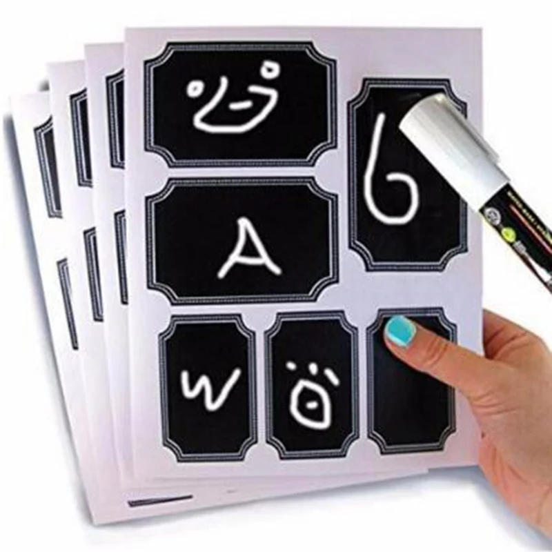 

Chalkboard Sticker With a White Liquid Mark Pen Stickers Water Resistant 2 Inch Sticker For Jar Pantry Decoration Blackboard