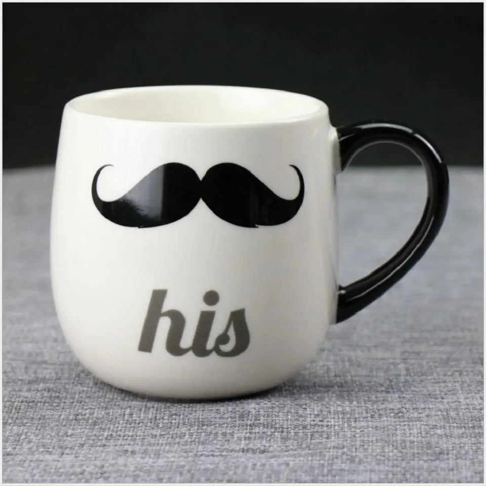 Ceramic Coffee Mug Milk Cup DrinkTea Creative His and Hers Coffee Cup Travel Mug For Couples Porcelain BeardRed Lip Design     CB228