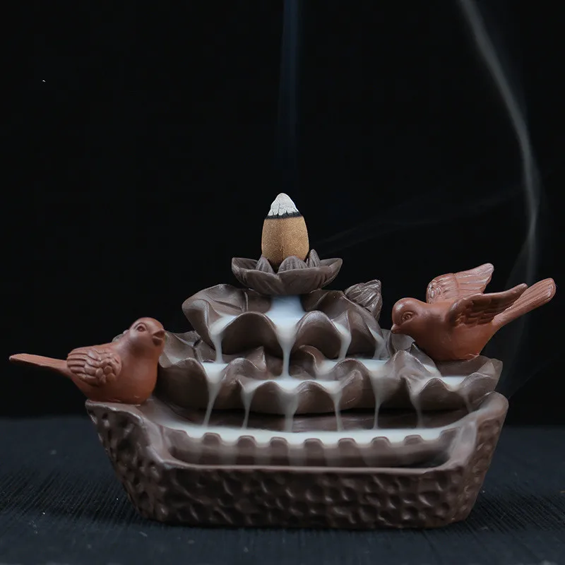 T Creative Birds Flowers Ceramic Incense Base Home Decoration Aromatherapy Stove Lotus Smoke