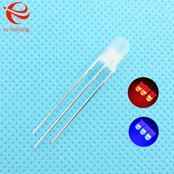 

3mm LED Bi-Color Diffused Red Blue Common Cathode Round Light Emitting Diode Dual FoggyTwo Plug-in Practice DIY Kit 100pcs /lot