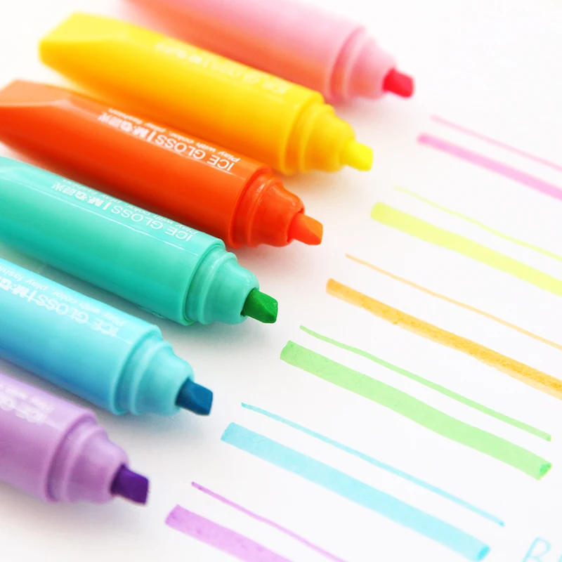 

6 pcs/Lot Ice gloss color highlighter pen Mini fluorescent marker for diary drawing Office accessories School supplies 6530