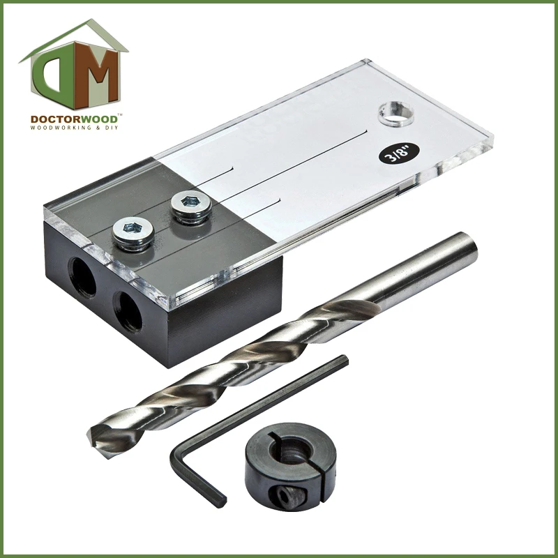 DOCTORWOOD 3/8'' Dowel Drilling Jig Kit with hardened steel drilling