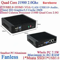 2016 Новинка J1900 Barebone PC безвентиляторные с 1 HDMI USB3.0 для 2 порт LAN (локальной сети) поддержка Win 7/Win 8 /Linux