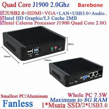 2016 Новый j1900 Barebone pc безвентиляторный BOX с 1 hdmi usb3.0 для 2 lan порт поддерживает win 7/win 8/linux