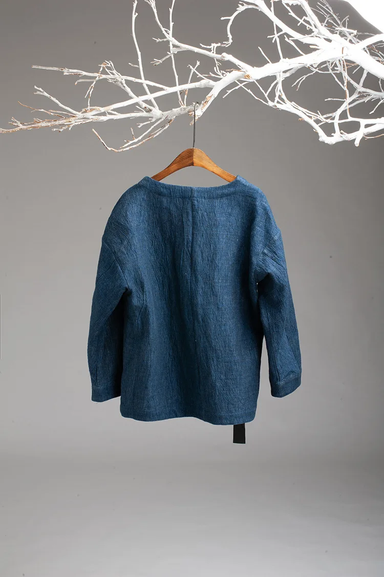 Осень Зима Женская рубашка куртка Ретро Китайский двойной слой Асимметричный галстук хлопковая рубашка