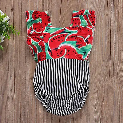 2017 الصيف طفلة رومبير الملابس القطن قصير الأكمام البطيخ طباعة الملابس الزي 0-2 سنوات