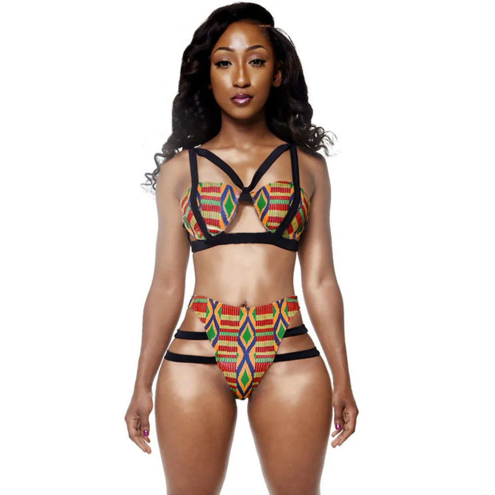 

KLV Brand Jessica's Store Maillot De Bain Womens African Print Inspired Two Piece Bathing Suit Swimwear Bikinis Free Ship
