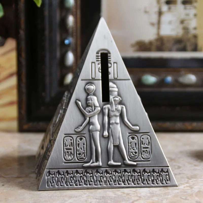 

Small Size Egypt Pyramid Design Vintage Home Decor Baby Kids Gift Piggy Bank Metal Coin Money Bank Desktop Ornaments