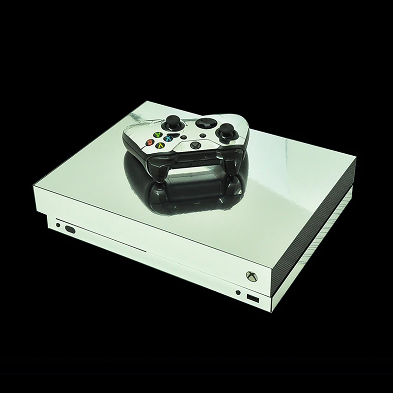 For Xbox One X Console Sticker + 2 Controller Skins Chrome Silver