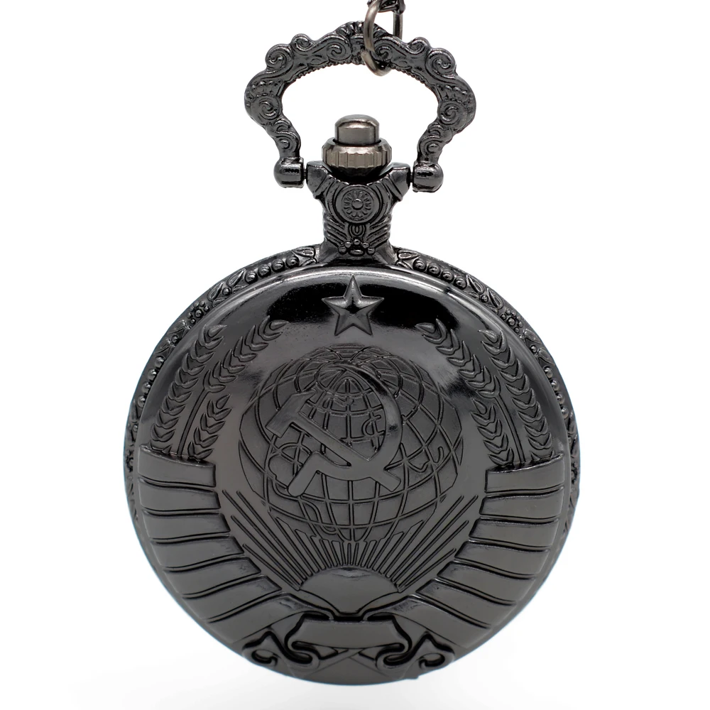 Винтажные карманные часы СССР советские значки серп молоток эмблема коммунизма бронзовый брелок часы для мужчин и женщин кулон ожерелье Подарки - Цвет: Black