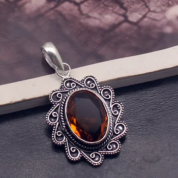 

Glowing Oval Sweet Honey Topaz Silver Color Necklace Pendants AK63